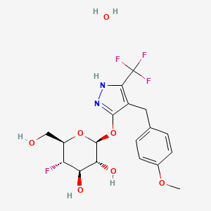 (2S,3R,4R,5S,6R)-5-fluoro-6-(hydroxymethyl)-2-[[4-[(4-methoxyphenyl)methyl]-5-(trifluoromethyl)-1H-pyrazol-3-yl]oxy]oxane-3,4-diol;hydrate