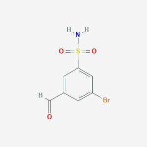 molecular formula C7H6BrNO3S B13447692 3-Bromo-5-formylbenzene-1-sulfonamide 