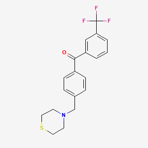 molecular formula C19H18F3NOS B1344850 4'-Thiomorpholinomethyl-3-trifluoromethylbenzophenone CAS No. 898782-98-4