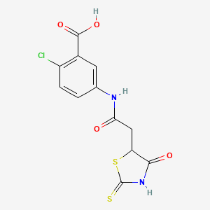 molecular formula C12H9ClN2O4S2 B1344921 2-Chloro-5-{[(2-mercapto-4-oxo-4,5-dihydro-1,3-thiazol-5-yl)acetyl]amino}benzoic acid CAS No. 1142206-91-4