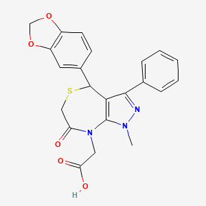 molecular formula C22H19N3O5S B13452310 4-(1,3-Benzodioxol-5-yl)-1,4,6,7-tetrahydro-1-methyl-7-oxo-3-phenyl-8H-pyrazolo[3,4-e][1,4]thiazepine-8-acetic Acid 