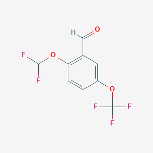 molecular formula C9H5F5O3 B13452994 2-(Difluoromethoxy)-5-(trifluoromethoxy)benzaldehyde 