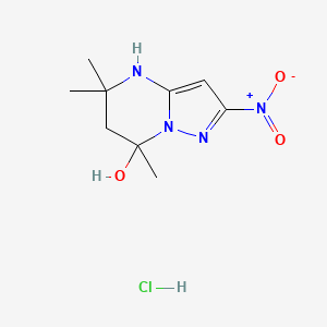 molecular formula C9H15ClN4O3 B13453818 5,5,7-trimethyl-2-nitro-4H,5H,6H,7H-pyrazolo[1,5-a]pyrimidin-7-ol hydrochloride 