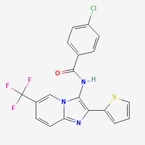 molecular formula C19H11ClF3N3OS B13454000 4-chloro-N-[2-(thiophen-2-yl)-6-(trifluoromethyl)imidazo[1,2-a]pyridin-3-yl]benzamide 