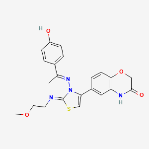 6-(3-{[1-(4-hydroxyphenyl)ethylidene]amino}-2-[(2-methoxyethyl)imino]-2,3-dihydro-1,3-thiazol-4-yl)-3,4-dihydro-2H-1,4-benzoxazin-3-one