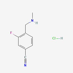 molecular formula C9H10ClFN2 B13455070 3-Fluoro-4-[(methylamino)methyl]benzonitrile hydrochloride 