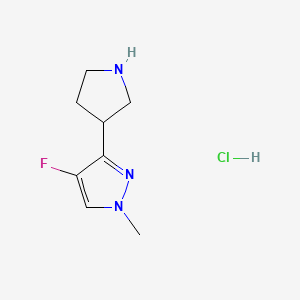 molecular formula C8H13ClFN3 B13455139 4-fluoro-1-methyl-3-(pyrrolidin-3-yl)-1H-pyrazole hydrochloride 