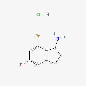 molecular formula C9H10BrClFN B13456138 7-bromo-5-fluoro-2,3-dihydro-1H-inden-1-amine hydrochloride 