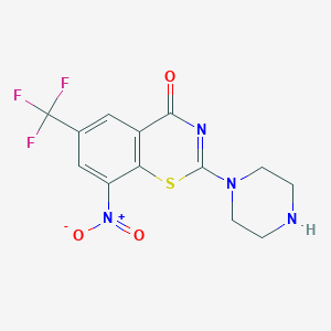 8-Nitro-2-(piperazin-1-yl)-6-(trifluoromethyl)-4H-benzo[e][1,3]thiazin-4-one