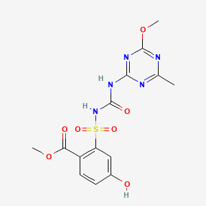 molecular formula C14H15N5O7S B1346055 Methyl 4-hydroxy-2-[(4-methoxy-6-methyl-1,3,5-triazin-2-yl)carbamoylsulfamoyl]benzoate CAS No. 102394-28-5