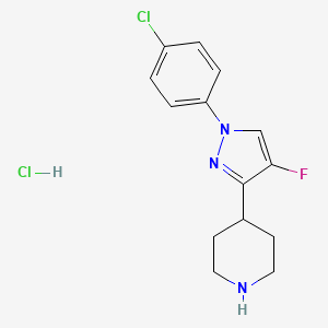 molecular formula C14H16Cl2FN3 B13460843 4-[1-(4-chlorophenyl)-4-fluoro-1H-pyrazol-3-yl]piperidine hydrochloride 