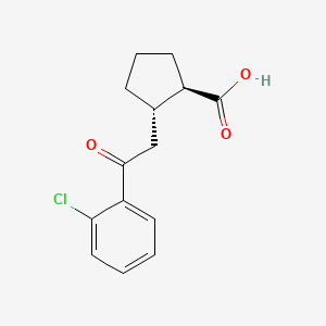 molecular formula C14H15ClO3 B1346289 trans-2-[2-(2-Chlorophenyl)-2-oxoethyl]cyclopentane-1-carboxylic acid CAS No. 733740-68-6