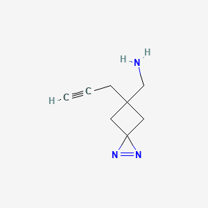 molecular formula C8H11N3 B13464181 (5-(Prop-2-yn-1-yl)-1,2-diazaspiro[2.3]hex-1-en-5-yl)methanamine 