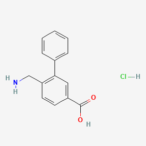 molecular formula C14H14ClNO2 B13464638 6-(Aminomethyl)-[1,1'-biphenyl]-3-carboxylic acid hydrochloride 