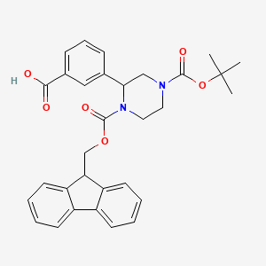 molecular formula C31H32N2O6 B13470025 3-{4-[(tert-butoxy)carbonyl]-1-{[(9H-fluoren-9-yl)methoxy]carbonyl}piperazin-2-yl}benzoic acid 