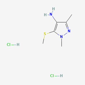 molecular formula C6H13Cl2N3S B13470170 1,3-dimethyl-5-(methylsulfanyl)-1H-pyrazol-4-amine dihydrochloride 