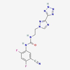 molecular formula C13H10F2N10O B13470182 1-(5-cyano-2,4-difluorophenyl)-3-{2-[3-(2H-1,2,3,4-tetrazol-5-yl)-1H-1,2,4-triazol-1-yl]ethyl}urea 