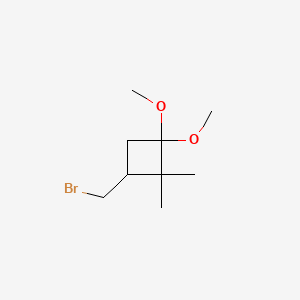 molecular formula C9H17BrO2 B13471022 3-(Bromomethyl)-1,1-dimethoxy-2,2-dimethylcyclobutane 