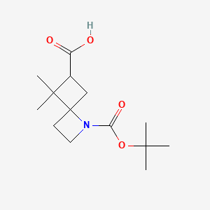 molecular formula C14H23NO4 B13471116 1-[(Tert-butoxy)carbonyl]-5,5-dimethyl-1-azaspiro[3.3]heptane-6-carboxylic acid 