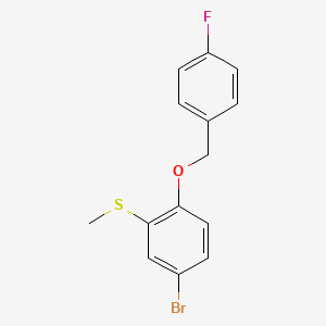 molecular formula C14H12BrFOS B13471176 4-Bromo-1-[(4-fluorophenyl)methoxy]-2-(methylsulfanyl)benzene 