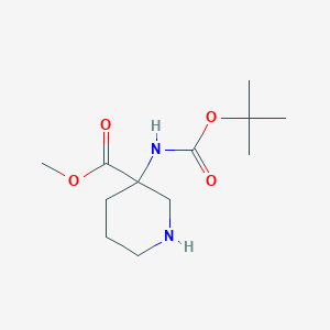 molecular formula C12H22N2O4 B13473421 Methyl 3-{[(tert-butoxy)carbonyl]amino}piperidine-3-carboxylate 