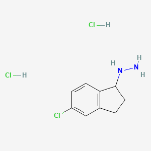 molecular formula C9H13Cl3N2 B13473475 (5-chloro-2,3-dihydro-1H-inden-1-yl)hydrazine dihydrochloride 