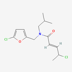 molecular formula C14H19Cl2NO2 B13473716 (2E)-4-chloro-N-[(5-chlorofuran-2-yl)methyl]-N-(2-methylpropyl)pent-2-enamide 