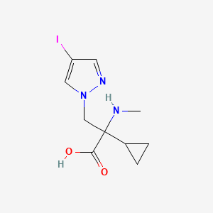 molecular formula C10H14IN3O2 B13473913 2-Cyclopropyl-3-(4-iodo-1h-pyrazol-1-yl)-2-(methylamino)propanoic acid 