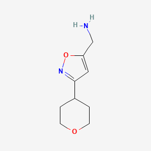 molecular formula C9H14N2O2 B13474156 [3-(Oxan-4-yl)1,2-oxazol-5-yl]methanamine 