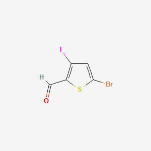 molecular formula C5H2BrIOS B13474420 5-Bromo-3-iodothiophene-2-carbaldehyde 