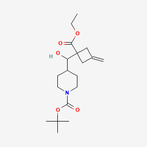 molecular formula C19H31NO5 B13475451 Tert-butyl 4-{[1-(ethoxycarbonyl)-3-methylidenecyclobutyl](hydroxy)methyl}piperidine-1-carboxylate 