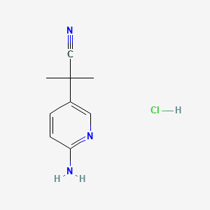 molecular formula C9H12ClN3 B13475729 2-(6-Aminopyridin-3-yl)-2-methylpropanenitrile hydrochloride 