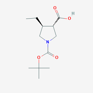 molecular formula C12H21NO4 B13476674 trans-1-Boc-4-ethyl-pyrrolidine-3-carboxylic Acid 