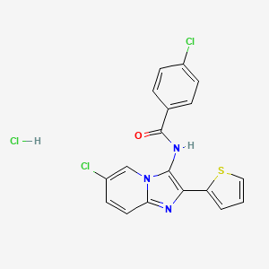 molecular formula C18H12Cl3N3OS B13476749 4-chloro-N-[6-chloro-2-(thiophen-2-yl)imidazo[1,2-a]pyridin-3-yl]benzamide hydrochloride 