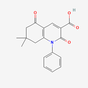 molecular formula C18H17NO4 B1347682 7,7-Dimethyl-2,5-dioxo-1-phenyl-1,2,5,6,7,8-hexahydroquinoline-3-carboxylic acid 