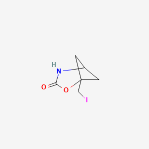 molecular formula C6H8INO2 B13477022 1-(Iodomethyl)-2-oxa-4-azabicyclo[3.1.1]heptan-3-one 