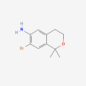 molecular formula C11H14BrNO B13477057 7-bromo-1,1-dimethyl-3,4-dihydro-1H-2-benzopyran-6-amine 