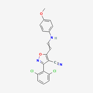 molecular formula C19H13Cl2N3O2 B1347742 3-(2,6-Dichlorophenyl)-5-[2-(4-methoxyanilino)vinyl]-4-isoxazolecarbonitrile 