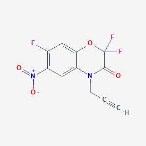 molecular formula C11H5F3N2O4 B13477754 2,2,7-trifluoro-6-nitro-4-(prop-2-yn-1-yl)-3,4-dihydro-2H-1,4-benzoxazin-3-one 