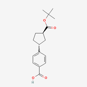 molecular formula C17H22O4 B13478448 4-[(1R,3R)-3-[(2-methylpropan-2-yl)oxycarbonyl]cyclopentyl]benzoic acid 