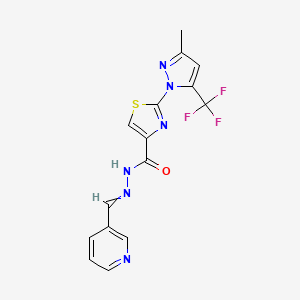 molecular formula C15H11F3N6OS B1347858 2-[3-methyl-5-(trifluoromethyl)-1H-pyrazol-1-yl]-N'-[(E)-3-pyridinylmethylidene]-1,3-thiazole-4-carbohydrazide 