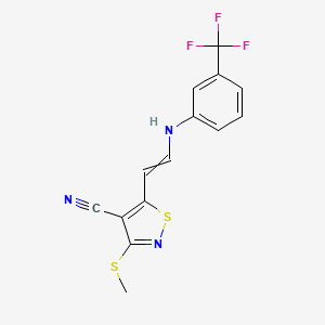 molecular formula C14H10F3N3S2 B1347864 3-(Methylsulfanyl)-5-{2-[3-(trifluoromethyl)anilino]vinyl}-4-isothiazolecarbonitrile 