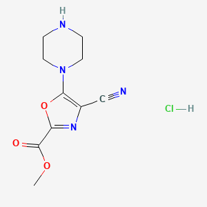 molecular formula C10H13ClN4O3 B13479962 Methyl 4-cyano-5-(piperazin-1-yl)-1,3-oxazole-2-carboxylate hydrochloride 