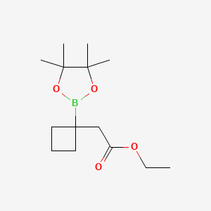 molecular formula C14H25BO4 B13480342 Ethyl 2-(1-(4,4,5,5-tetramethyl-1,3,2-dioxaborolan-2-yl)cyclobutyl)acetate 