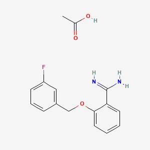 2-[(3-Fluorophenyl)methoxy]benzene-1-carboximidamide, acetic acid