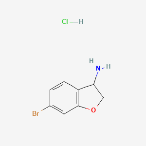 molecular formula C9H11BrClNO B13481627 6-Bromo-4-methyl-2,3-dihydro-1-benzofuran-3-amine hydrochloride 