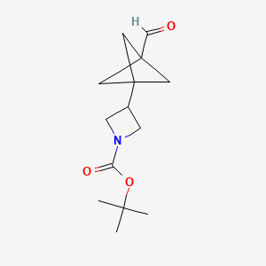 molecular formula C14H21NO3 B13481849 Tert-butyl 3-{3-formylbicyclo[1.1.1]pentan-1-yl}azetidine-1-carboxylate 