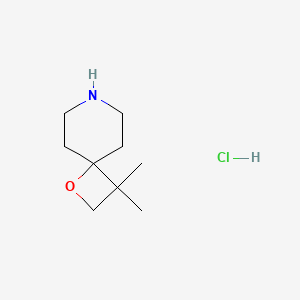 molecular formula C9H18ClNO B13482787 3,3-Dimethyl-1-oxa-7-azaspiro[3.5]nonanehydrochloride 