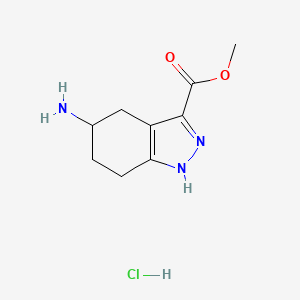 molecular formula C9H14ClN3O2 B13482793 methyl 5-amino-4,5,6,7-tetrahydro-1H-indazole-3-carboxylate hydrochloride 