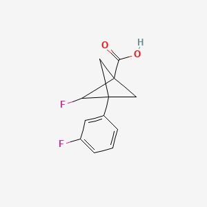 molecular formula C12H10F2O2 B13482811 2-Fluoro-3-(3-fluorophenyl)bicyclo[1.1.1]pentane-1-carboxylic acid 